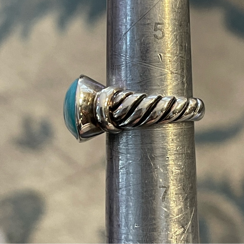 Large Turquoise Solid Sterling Silver Size 6.0 Ri… - image 6